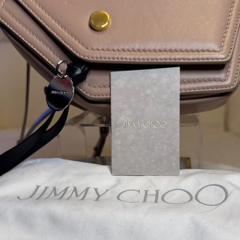 Jimmy Choo Authentic Taupe Crossbody Bag w/Metallic Interior, Dusty, Auth Card